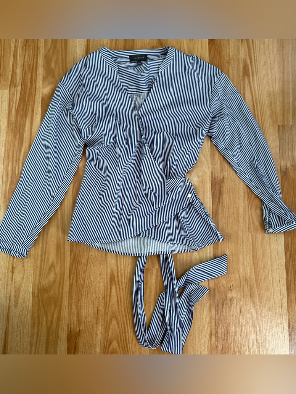 The Limited Navy and White Striped Wrap Shirt